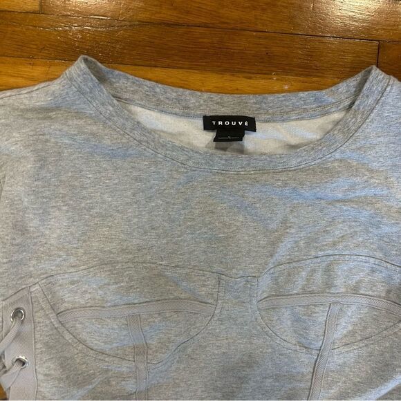 TROUVE Gray Corset Sweater Lace Up Side Crewneck Sweatshirt - Picture 8 of 12